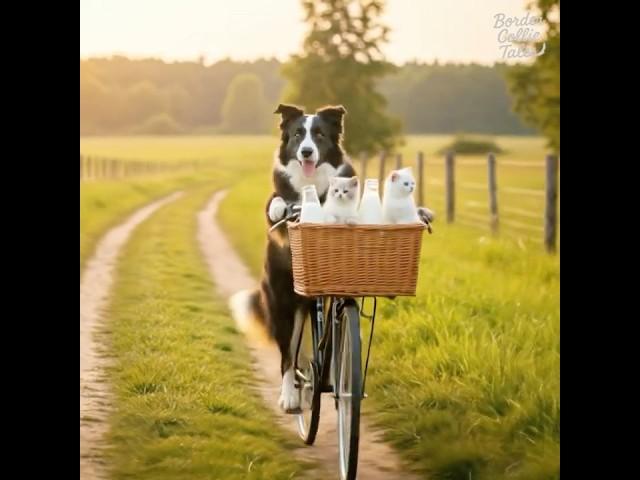 Border the dog bakes a milk cake after herding cows  #shorts #bordercollie #cutecat