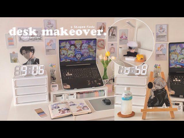 aesthetic desk makeover + shopee haul  soft pastel, functional, anime & manhwa decor ️⭐️