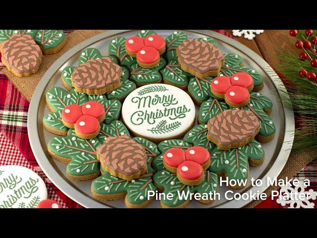 Pine Wreath Cookie Platter for Christmas | Cookie Decorating with Royal Icing