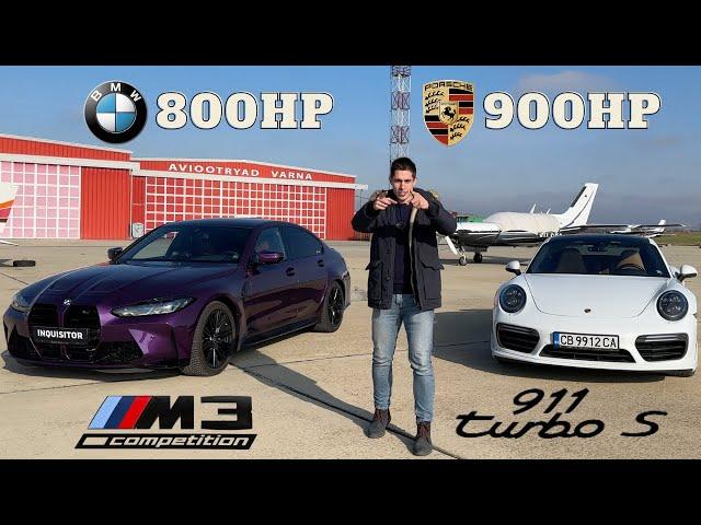 900hp Porsche 911 Turbo S vs 800hp BMW M3 Competition Drag Race