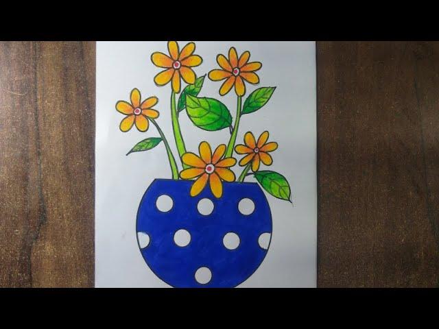 Easy Flower Pot Drawing | step by step Flower pot Drawing #art