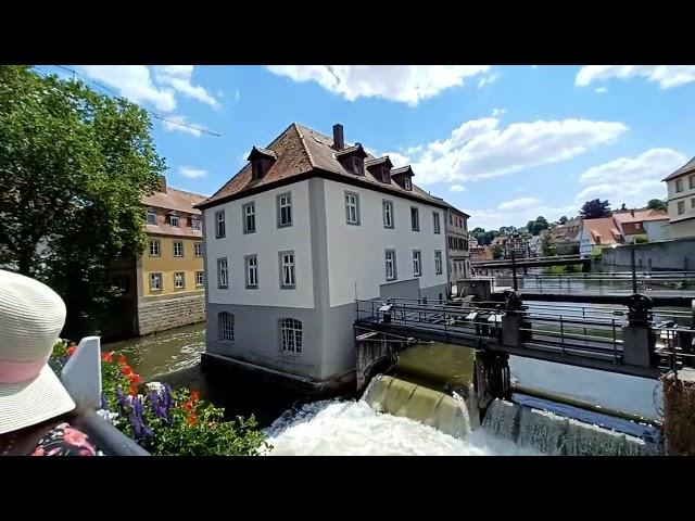 The Regnitz River, a beautiful river, flows through the city of Bamberg / Germany