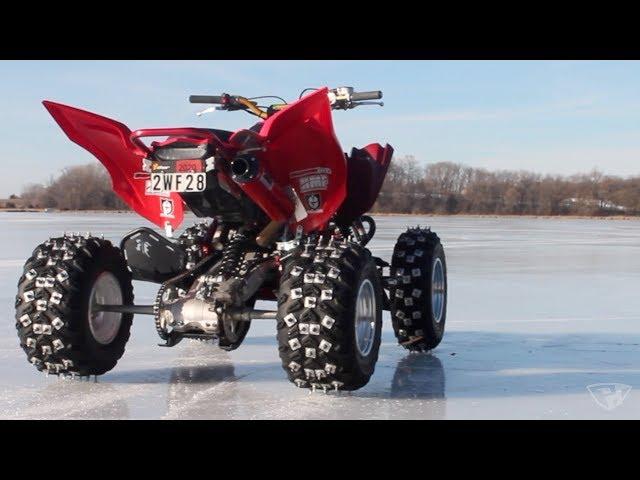 Ice Riding with Snowmobile Studs on my Raptor 700