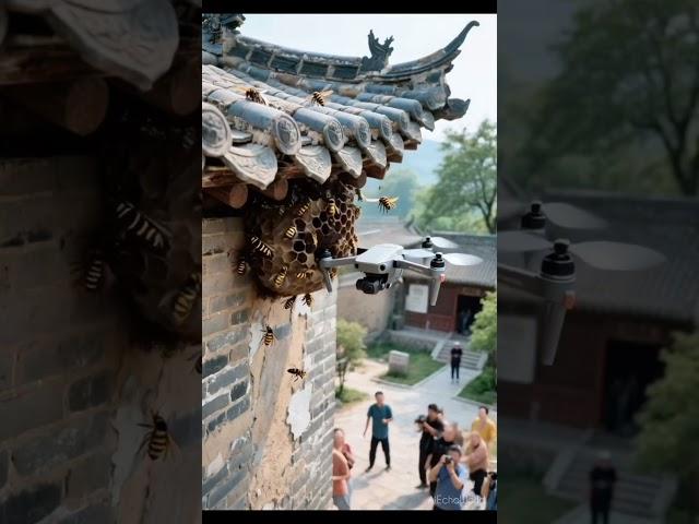 Unbelievable‼️ Monster Wasp Hive on Historic Building : Drone’s Bold Mission ️️ #drone #dangerous