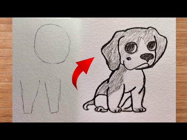 How to draw a cute dog step by step || Easy drawing for beginners || Pencil sketch for beginners