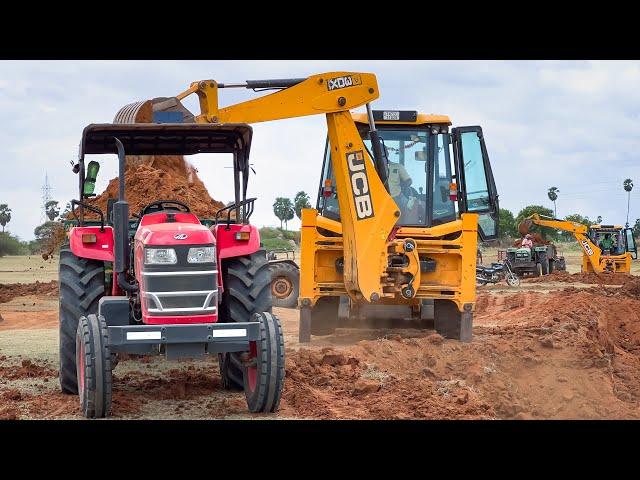 JCB 3DX Plus Loading Mud Mahindra Yuvo 585 Di Sonalika 42 RX Swaraj 735 FE John Deere 5045 Tractor