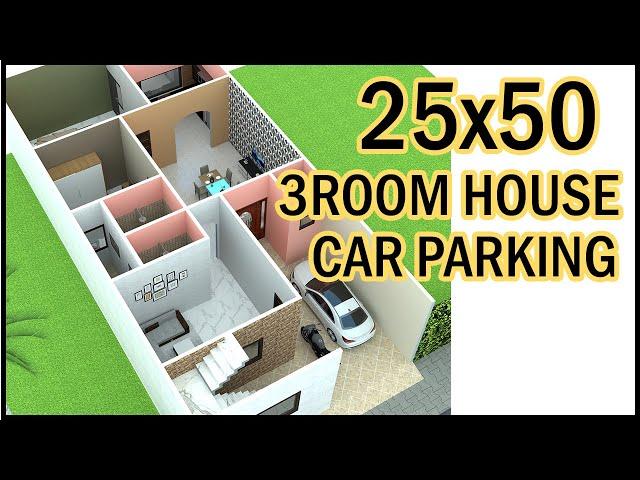 25'-0"x50'-0" 3D House Plan With Car Parking | 25x50 3D Home Plan | Gopal Architecture