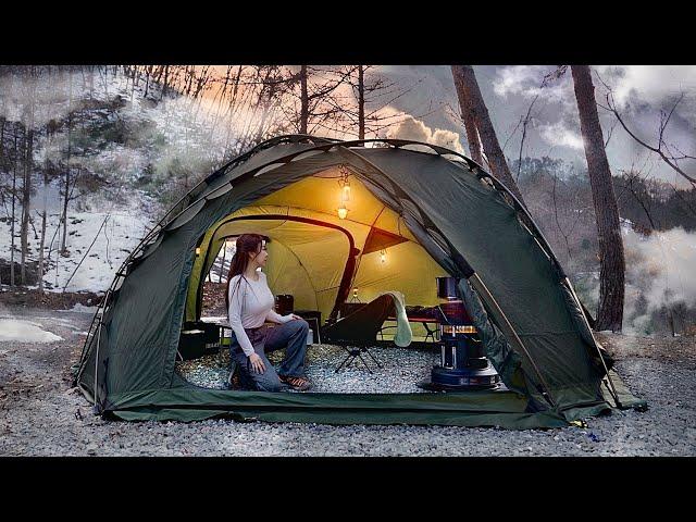 OverNight tent life Camping alone in a winter cozie tent