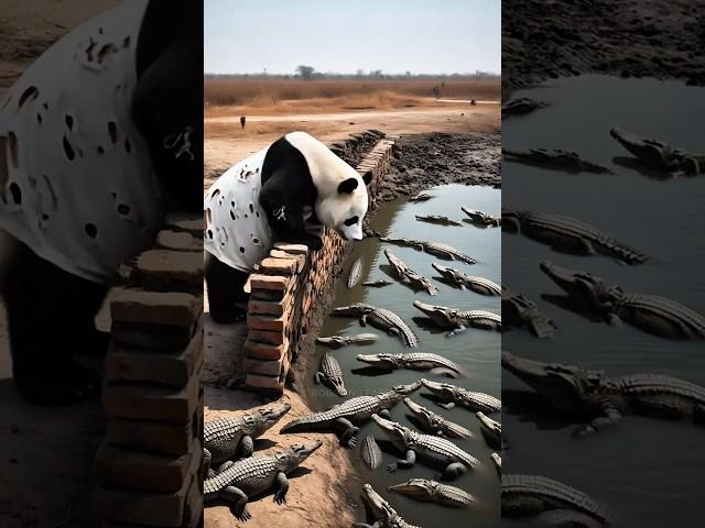 Innocent panda rescued from a pond full of crocodiles #pandarescue #shorts #usa #ai