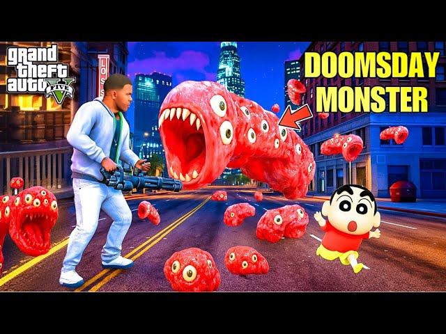“Shinchan & Franklin Escape the DOOMSDAY MONSTER in GTA 5 Telugu!”