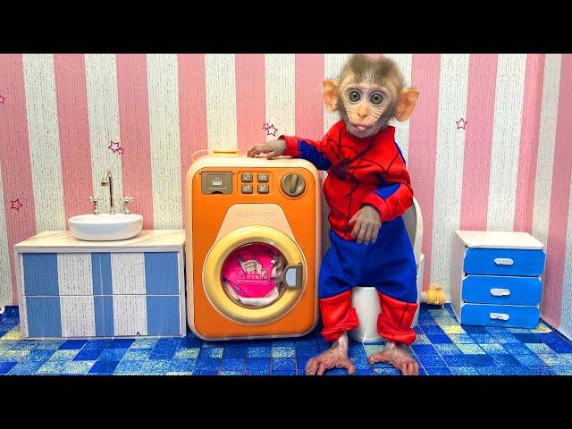 Monkey BobBob doing washing machine eat eggs ,fruit animals videos.