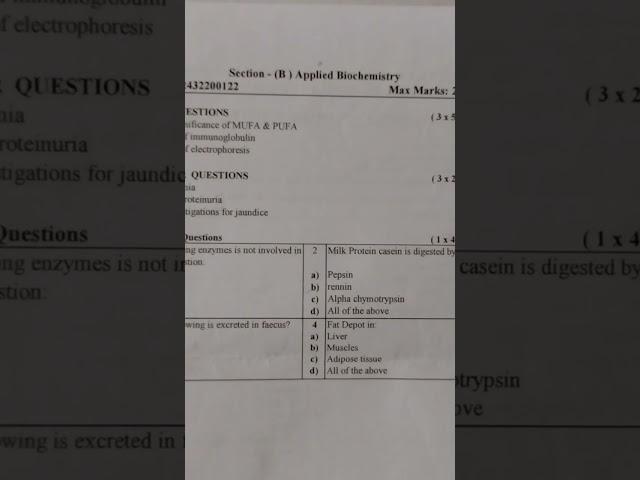 ABVMU BSc Nursing 2nd Semester 2024 Biochemistry Paper || Biochemistry