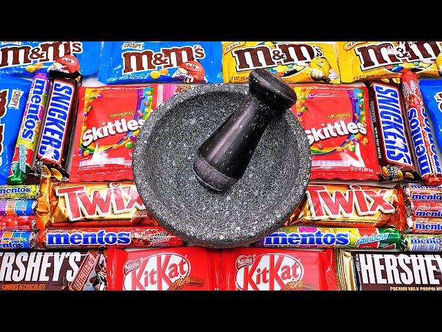 Satisfying Video Making Chocolate Slime Mixing Skittles Twix M&Ms KitKat into Clear Slime GoGo ASMR