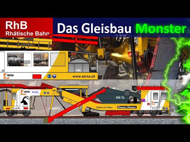 RhB - Monstermaschinen im 1.000 mm Nacht-Gleisbau Schottereinigung SERSA RM 76 - Rhaetian Railway