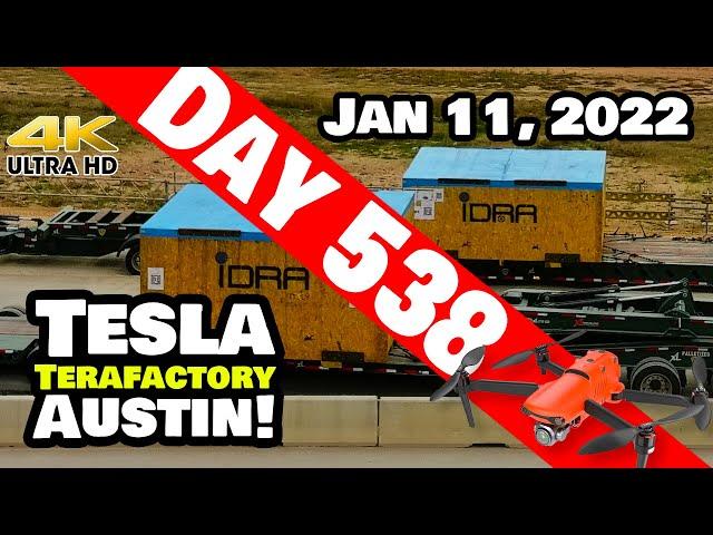 Tesla Gigafactory Austin 4K  Day 538 - 1/11/22 - Tesla Texas - GIGA PRESS #4 ARRIVES AT GIGA TEXAS!