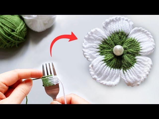 You'll love this woolen flower I made on a fork | Loyce Crafts