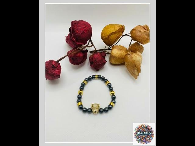 Men's Black Hematite Bracelet with Panther Bead - Women's Jewelry - Gift for Him - Gift for Her