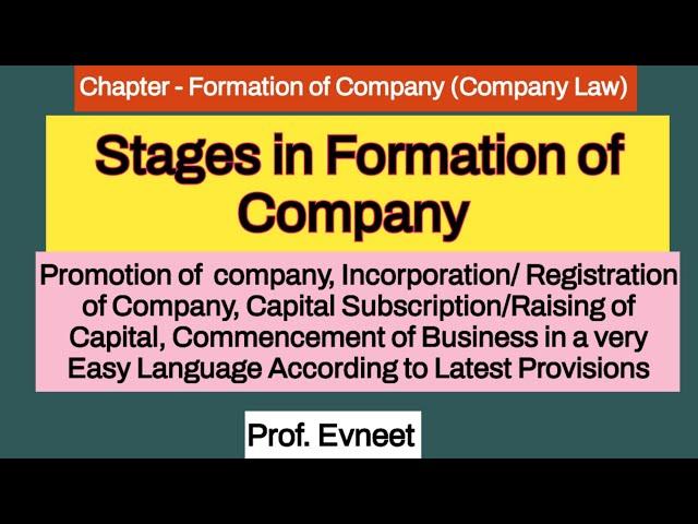 Formation of a Company| Stages in Formation of a Company in Company Law| Incorporation & Promotion
