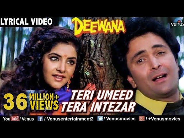 Teri Umeed Tera Intezar - LYRICAL VIDEO | Deewana | Rishi Kapoor, Divya Bharti | 90's Romantic Song