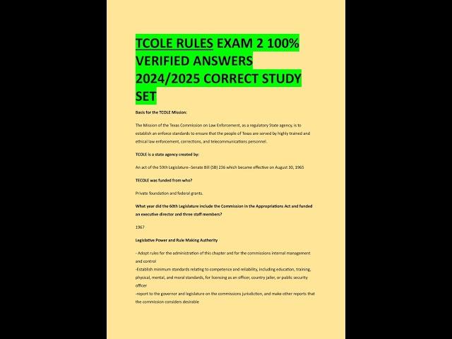 TCOLE RULES EXAM 2 100% VERIFIED ANSWERS 2025 CORRECT STUDY SET