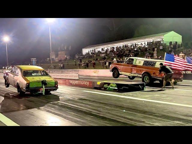 Farmtruck takes out Junkyard Monaro  Friday @ Willowbank Raceway in Brisbane Street Outlaws NPK