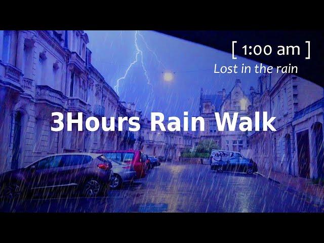 4k ASMR WALKING IN HEAVY RAIN THUNDERSTORM at Night No ADS | relaxing ASMR Rain for sleeping