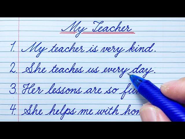 How to write in Cursive |10 Lines Essay on My Teacher |Cursive writing |Cursive handwriting practice