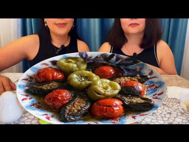 BADIMCAN,BİBƏR,POMİDİR DOLMASI | STUFFED TOMATO, EGGPLANT AND PEPPER | 3 BACI DOLMASI  #mukbang