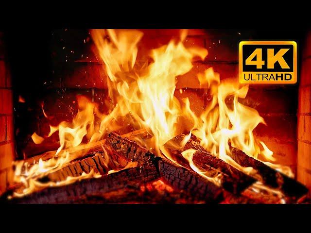  Cozy Fireplace 4K (12 HOURS). Fireplace with Crackling Fire Sounds. Fireplace Ambience