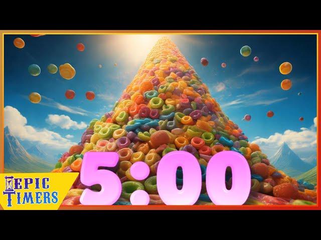 5 Minute timer on top of a fruity cereal mountain!