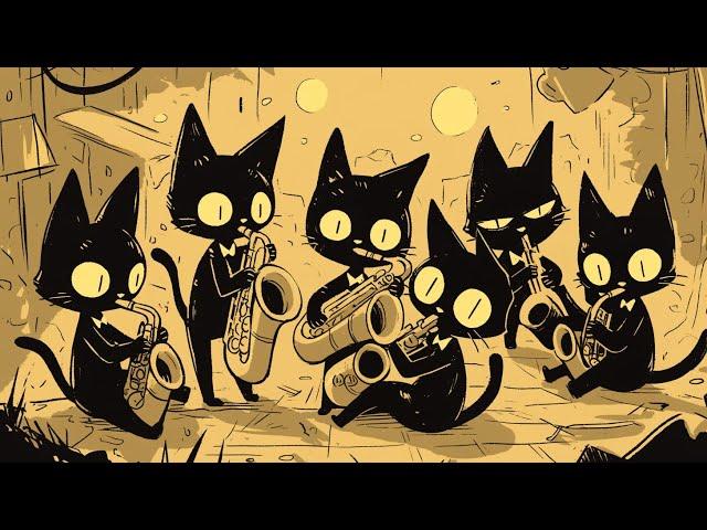 Cozy Black Cats Deep Bass & Saxophone Groove Jazz Night
