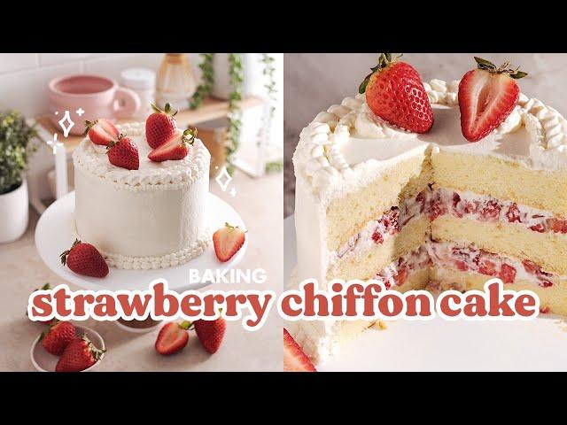 Strawberry Chiffon Cake  making my birthday cake