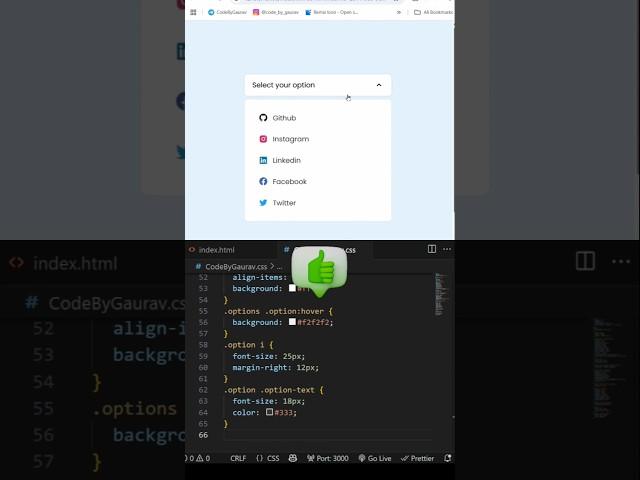  Custom Dropdown Select Menu using HTML, CSS & JS #webdevelopment #coding #htmlcssjs #shorts