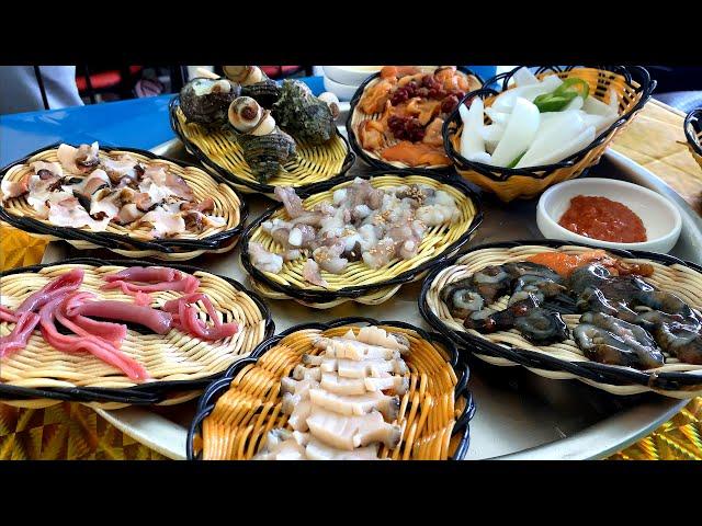 부산 기장 해녀촌, 3만원! 싱싱한 해산물 썰기, Amazing Korean Seafood Cutting, Spoon Worm,etc.┃Korean street food