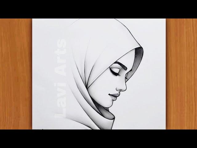 How to Draw beautiful Girl face Pencil drawing | Beautiful hijab Girl drawing | Pencil |rasm chizish