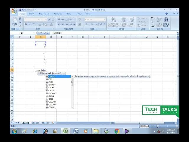 sum in excel