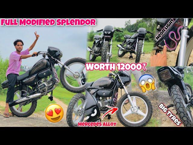 Full Modified Splendor || Worth 12000₹ || Mercedes Alloy Wheels || Big Tyres || Smoke Wrap 