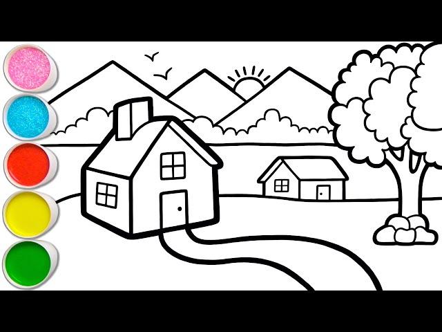 Landscape Picture Drawing, Painting and Coloring for Kids, Toddlers | Tips for Easy Drawing #263