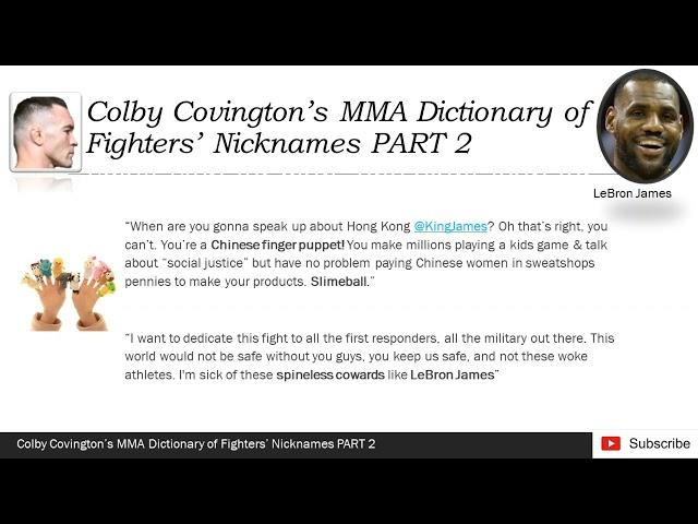 HOT! Colby Covington’s MMA Dictionary of Fighters’ Nicknames PART 2