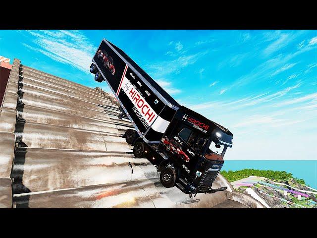 Trucks VS Giant Pipe Stairs Challenge Driver - BeamNg Drive