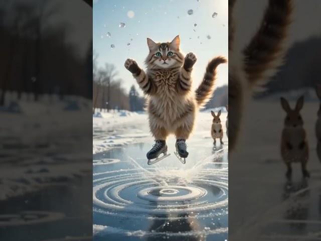Cute Tabby Cat Ice Skates & Wins! ️ Epic Winter Skating Short