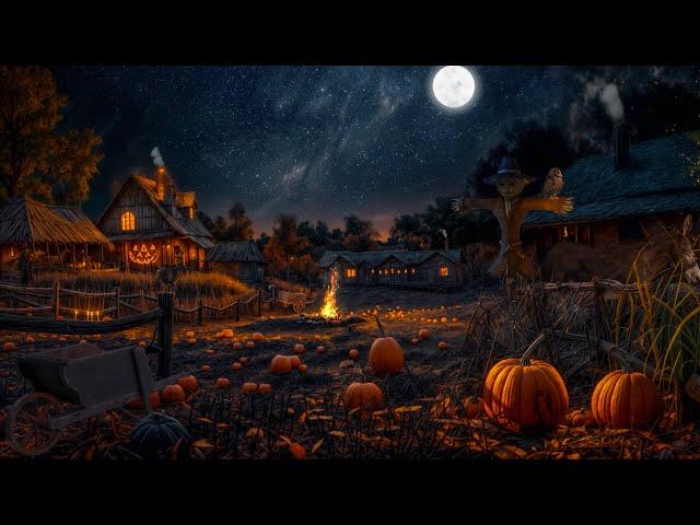 Peaceful Pumpkin Farm Autumn Ambience with Relaxing Crackling Fire & Nature Sounds, Crunchy Leaves