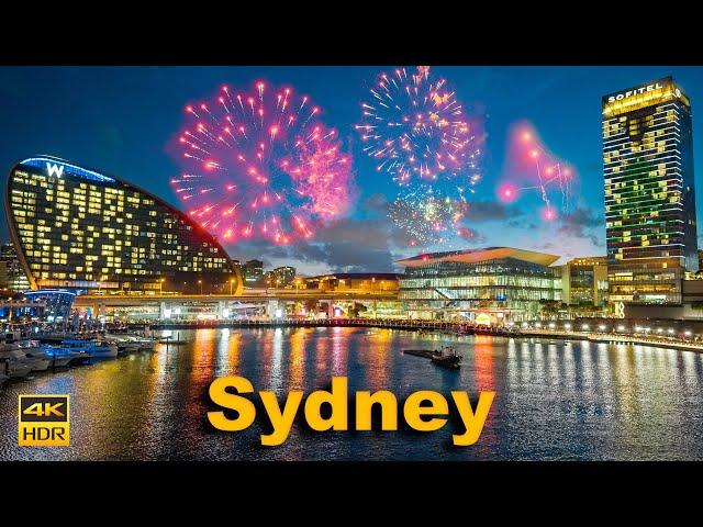 Sydney Australia Walking Tour - Darling Harbour Fireworks | 4K HDR