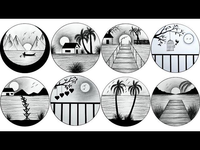 Easy 8 circle scenery drawing ideas pencil drawing in a easy drawing step by step