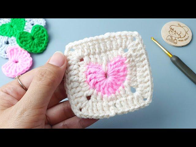 Easy Way How to Crochet Heart Granny Square | Vivi Berry DIY