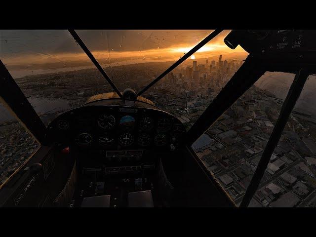 X-PLANE 12 RISKY VFR FLIGHT OVER SEATTLE DURING A DAWN HEAVY RAIN STORM