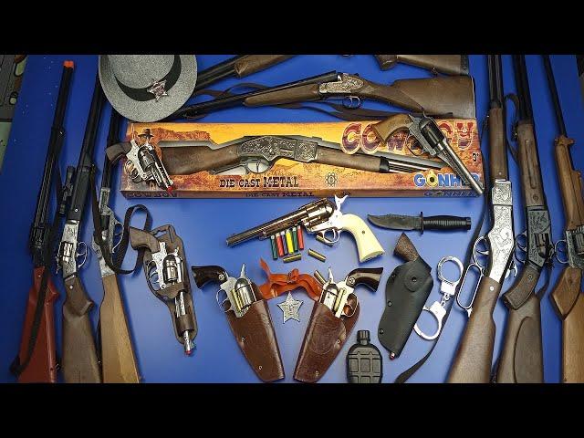 Toy Guns Toys Cowboy Weapons ! Box of Guns Toys-winchester rifle,colt gun