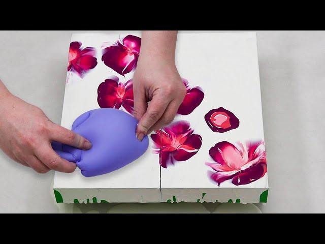 (596) Amazing Peach and Plum Balloon Dip Technique Painting