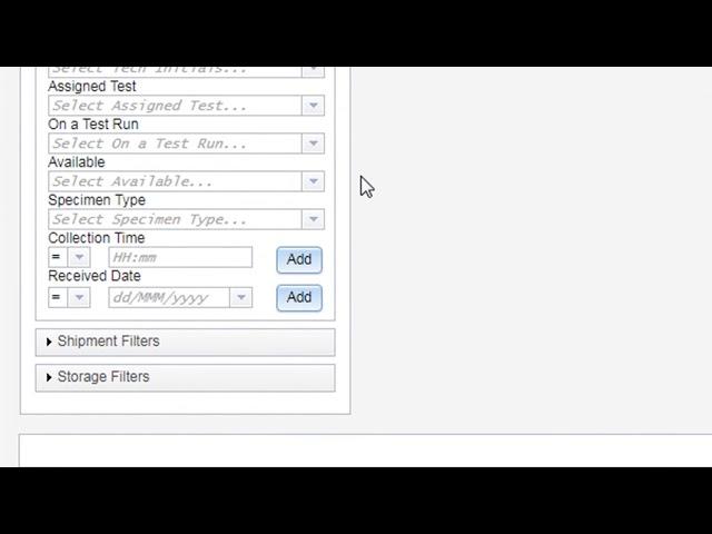 LDMS (web) Specimen Management module: Using Filters and Adding Post Processing Information