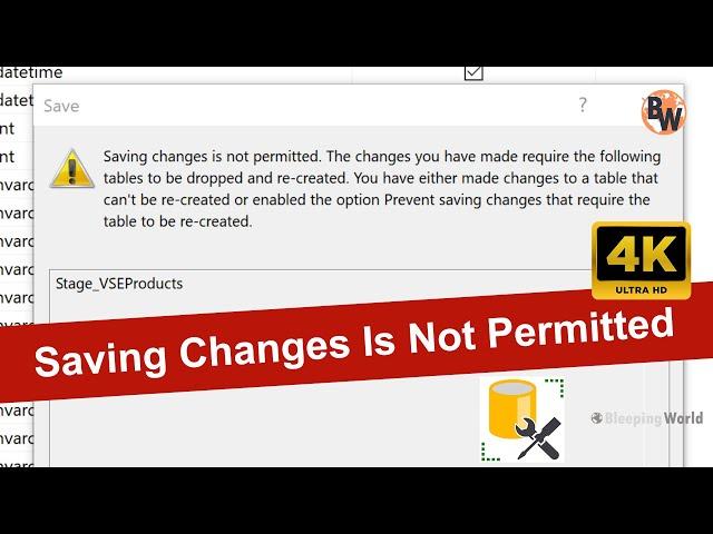 Saving Changes is NOT Permitted in SQL Server Management Studio